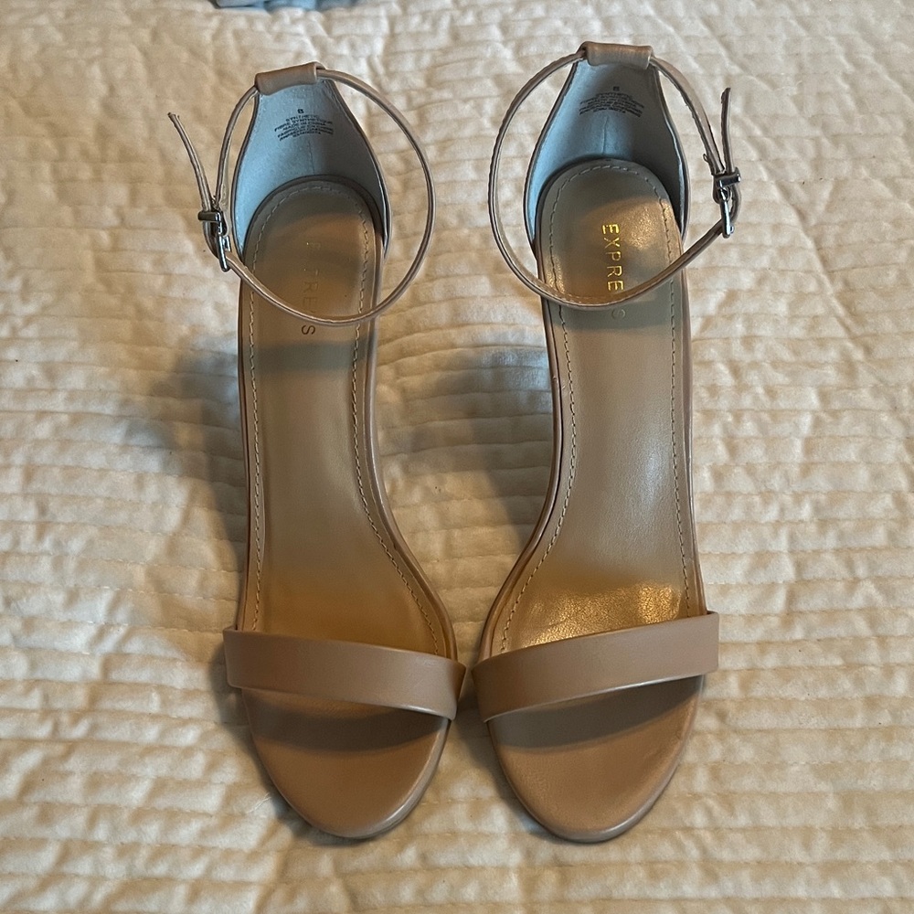 Express Beige Ankle-Strap Block Heel Sandals